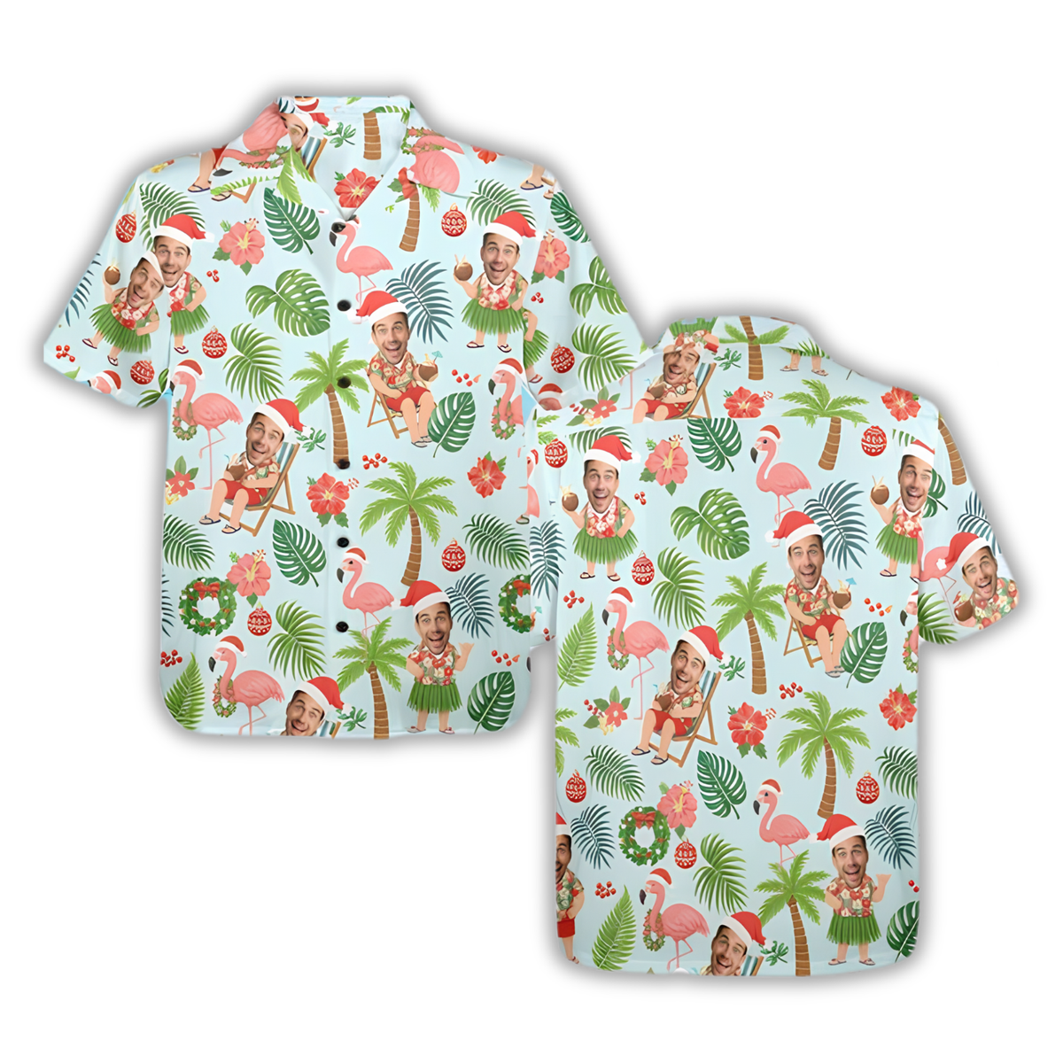 Custom Photo Christmas Tropical Hawaiian Shirt For Men Women, Custom Funny Faces Christmas Hawaiian Shirt HE0880