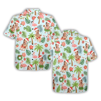 Custom Photo Christmas Tropical Hawaiian Shirt For Men Women, Custom Funny Faces Christmas Hawaiian Shirt HE0880