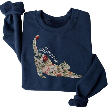 Cat Mama Wildflower Sweatshirt, Floral Cat Sweatshirt For Mom 2D0874