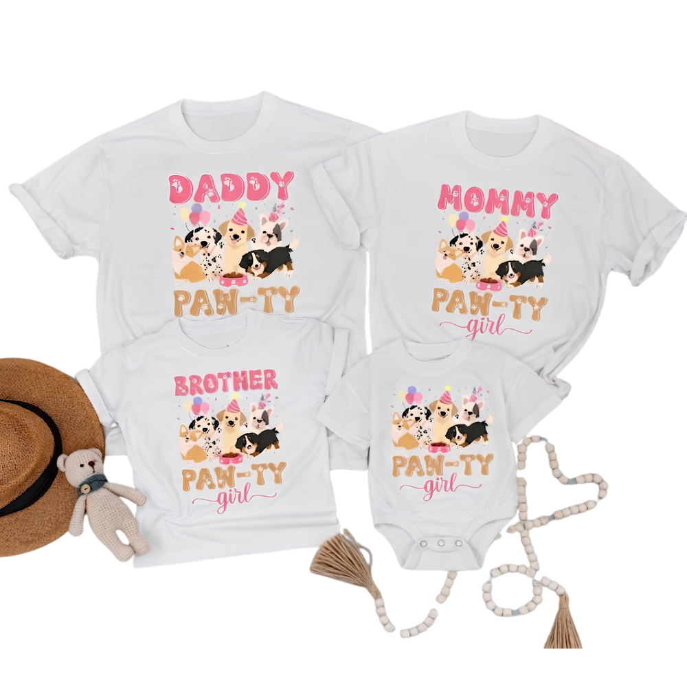Personalized Puppy Paw-ty Girl Matching Family T Shirt, Custom Dog Birthday Family Shirts ET1205