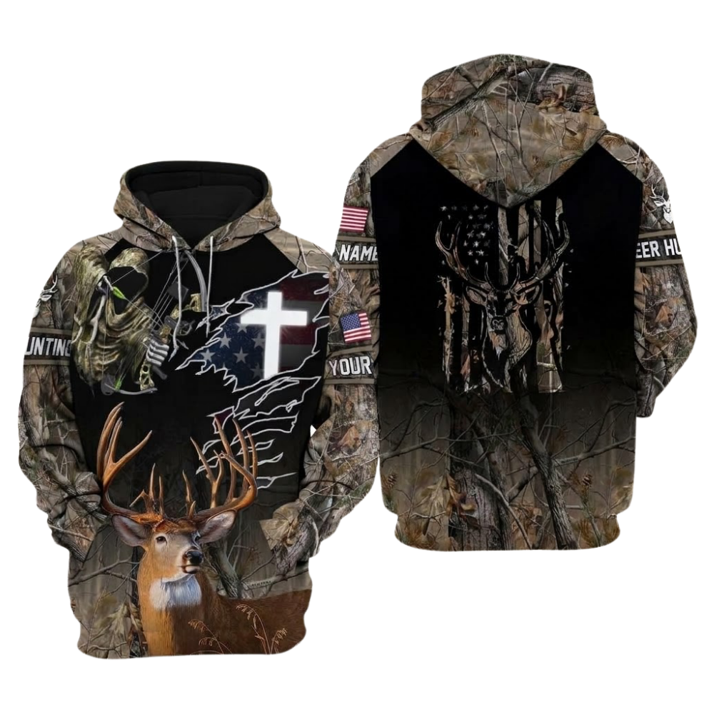 Custom Deer USA Flag Camouflage Hoodie For Men, Custom Deer Hunting Hoodie 2D1272