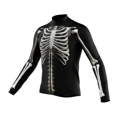 Black And White Skeleton Long Sleeve Cycling Mens Jersey, Skeleton Cycling Jerseys CG0719