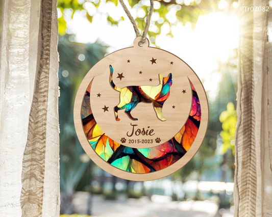 Cat Memorial Suncatcher, Cat Memorial Ornament, Loss of Pet Sympathy Gift, Custom Name Cat Ornament OA0053