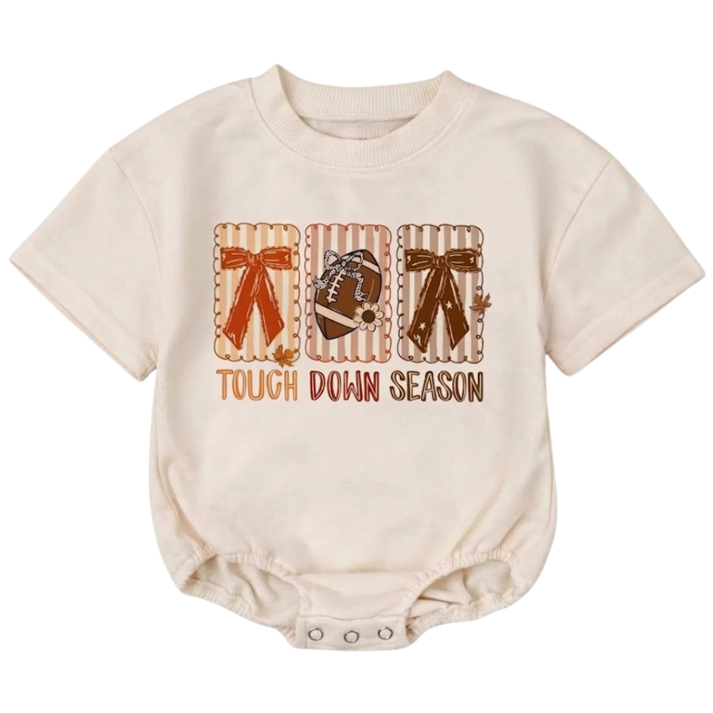 Touch Down Season Football Baby T Shirt Romper, Baby Football Romper BB0219