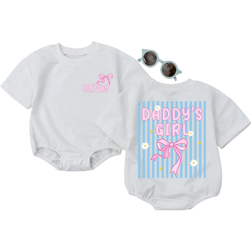 Daddy's Girl Custom Name Baby T Shirt Bubble Romper Romper, Personalized Baby Girl Romper For Father BB0049