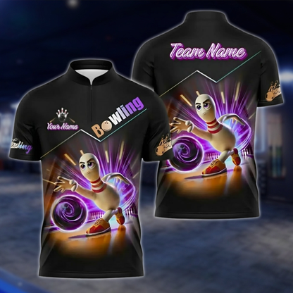 Custom Pin Funny Blue Black Bowling Jersey Shirts Mens, Custom Funny Bowling Team Shirts BZ1085