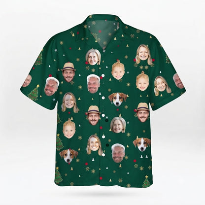 Custom Family Faces Christmas Hawaiian Shirt For Men Women, Custom Christmas Hawaiian Shirt With Photo HE0838