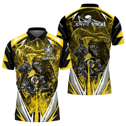 Custom Dead Stroke Skull 8 Ball Mens Blue Billiard Polo Shirt, Custom Skull Billiard Shirts BIZ0310