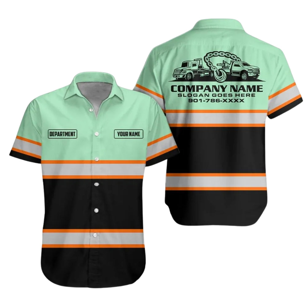 Personalized Tow Truck Work Hawaiian Shirt For Men, Custom Towing Mechanic Shirts Uniforms HE0288