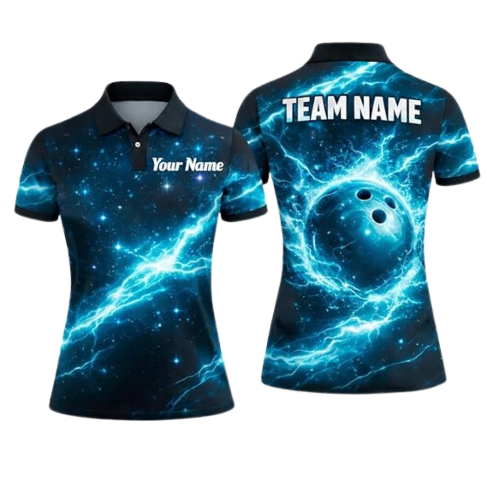 Custom Red Thunder Lightning Bowling Polo Shirt Women, Custom Thunder Bowling Team Shirts For Ladies BZ0361