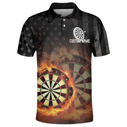 Custom Flaming Dartboard Dart Polo Shirt Mens, Custom Flame Darts Team Shirts DE0072