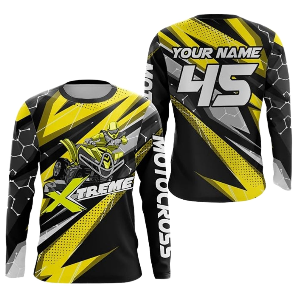 Custom Biker Motocross Black Yellow Long Sleeve Jersey Mens, Custom Dirt Bike Jerseys ME0065