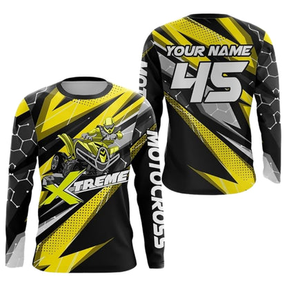 Custom Biker Motocross Black Yellow Long Sleeve Jersey Mens, Custom Dirt Bike Jerseys ME0065
