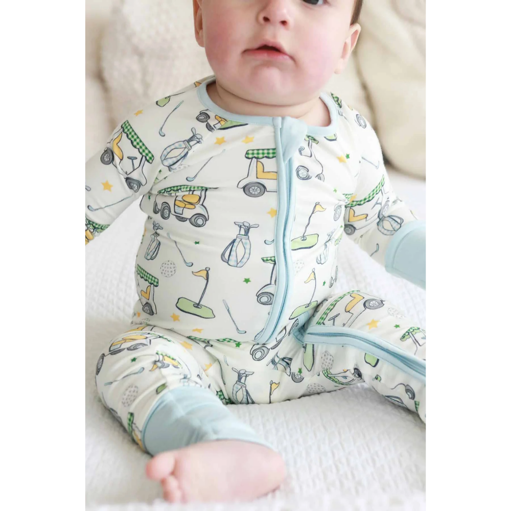 Green Golf Cart Baby Romper Convertible Zipper, Golf Lover Baby Romper Convertible BB0837