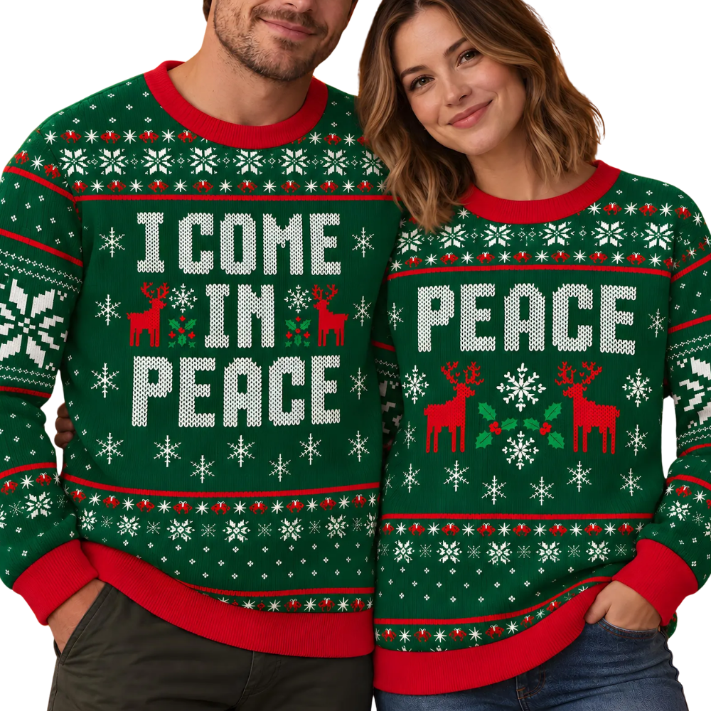 I Come In Peace Matching Couple Ugly Christmas Sweatshirt, Couple Christmas Ugly Sweater 2D1166