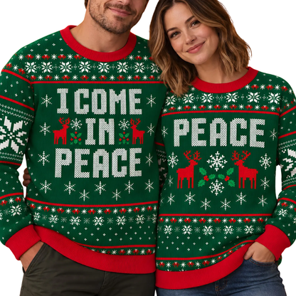 I Come In Peace Matching Couple Ugly Christmas Sweatshirt, Couple Christmas Ugly Sweater 2D1166