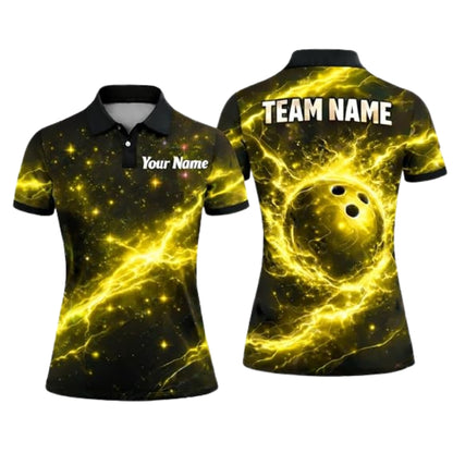 Custom Red Thunder Lightning Bowling Polo Shirt Women, Custom Thunder Bowling Team Shirts For Ladies BZ0361