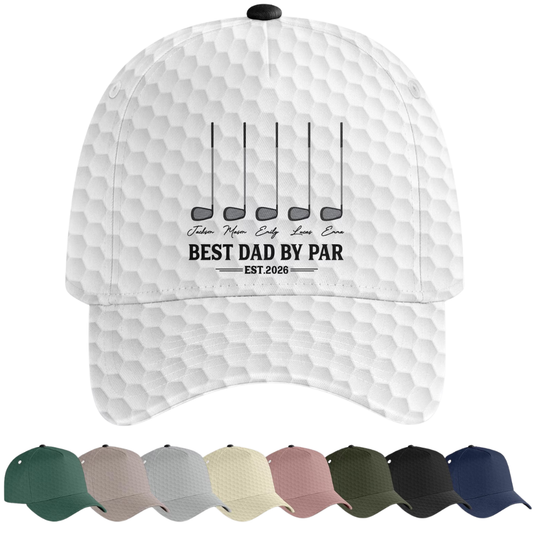 Best Dad By Par Personalized Kid Names Golf 3D Printed Baseball Cap With Year, Custom Father's Day Golf Hat CP0518