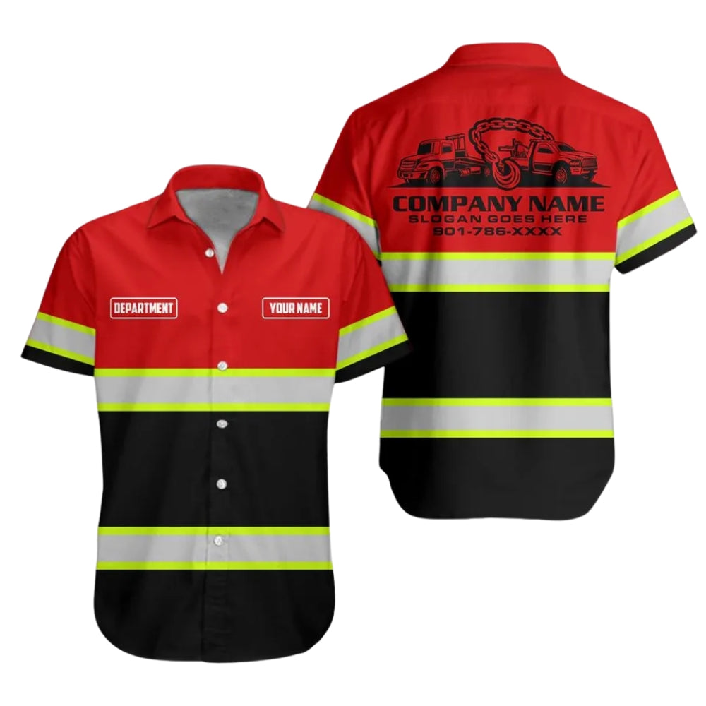 Personalized Tow Truck Work Hawaiian Shirt For Men, Custom Towing Mechanic Shirts Uniforms HE0288