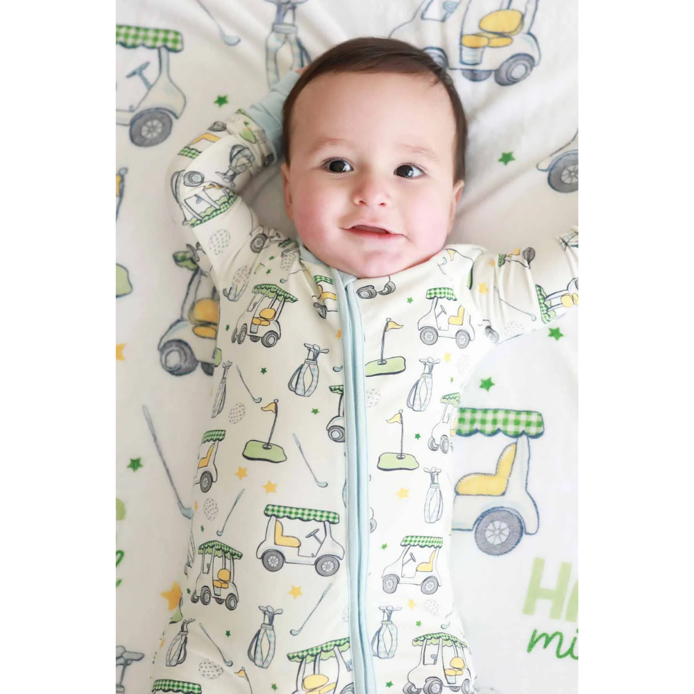 Green Golf Cart Baby Romper Convertible Zipper, Golf Lover Baby Romper Convertible BB0837