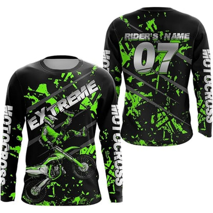 Custom Mens Green Motocross Riding Long Sleeve Shirts, Custom Motocross Shirts MZ0030