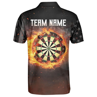 Custom Flaming Dartboard Dart Polo Shirt Mens, Custom Flame Darts Team Shirts DE0072