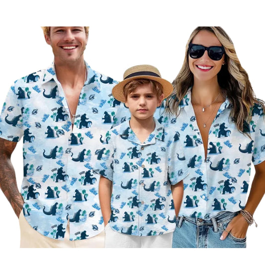 Matching Godzilla Hawaiian Family Shirts, Dinosaur Matching Hawaiian Shirts For Family ET0546