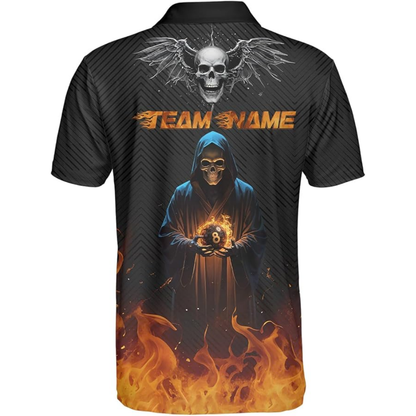 Custom Skull Flame 8 Ball Billiard Team Polo Shirts For Men, Custom Skull Billiard Shirts BIZ0084