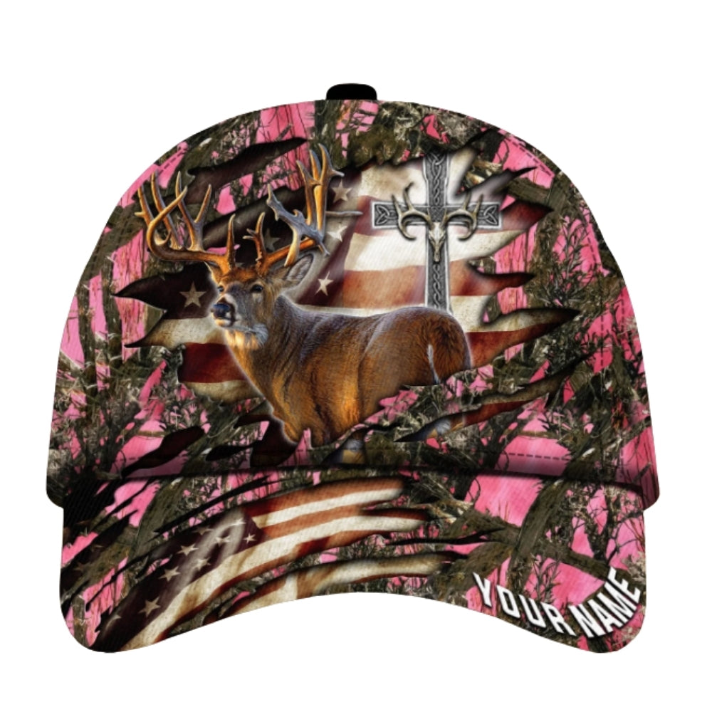 Custom Cross America Deer Hunting 3D Baseball Cap, Custom Deer Hunting Caps CP0341