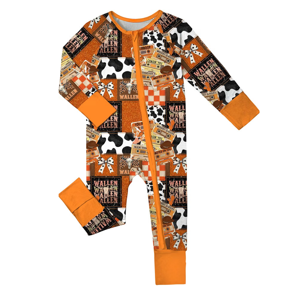 Retro Western Baby Girl Convertible Zipper Romper, Western Baby Convertible Romper BB0617