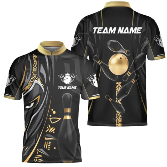 Custom Team Black And Gold Bowling Jersey For Men, Custom Men's Bowling Shirts BZ0362