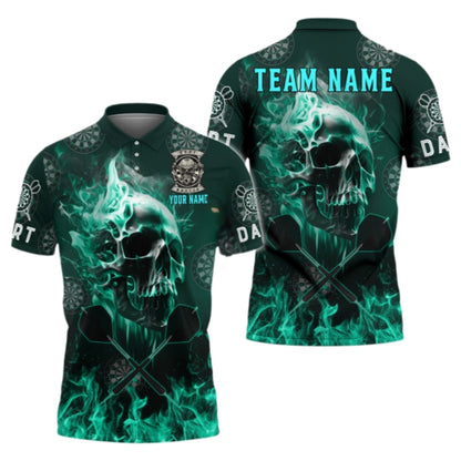 Custom Skull Blue Flame Dart Polo Shirt Mens, Custom Skull Dart Team Shirts DZ0044