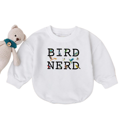 Bird Nerd Baby Romper Sweatshirt, Bird Lover Baby Romper Sweater BB0483
