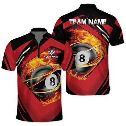 Black And Red Custom Flaming 8 Ball Billiard Jersey For Mens, Cusotm Flame Billiard Pool Team Shirts BIZ0224