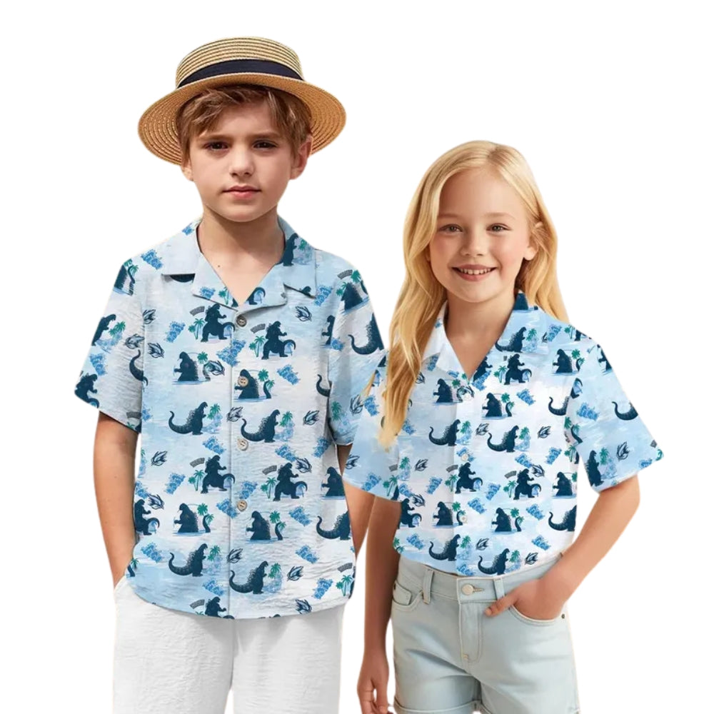 Matching Godzilla Hawaiian Family Shirts, Dinosaur Matching Hawaiian Shirts For Family ET0546