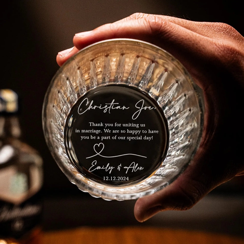 Custom Wedding Officiant Thank You Whiskey Glass, Personalized Wedding Officiant Whiskey Glass WD0051