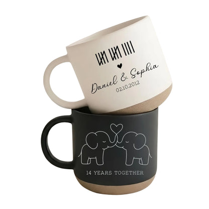 14 Years Anniversary Custom Ivory Elephant Pottery Mug, Custom 14th Wedding Anniversary Mug WD0342