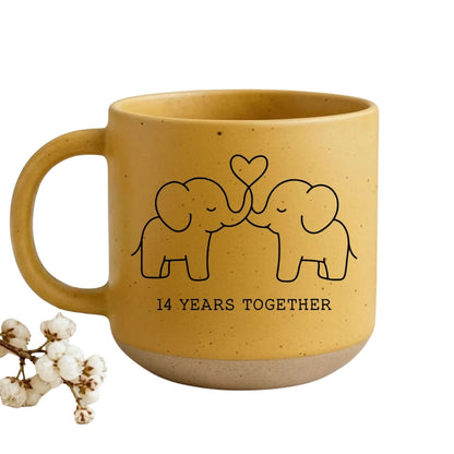14 Years Anniversary Custom Ivory Elephant Pottery Mug, Custom 14th Wedding Anniversary Mug WD0342