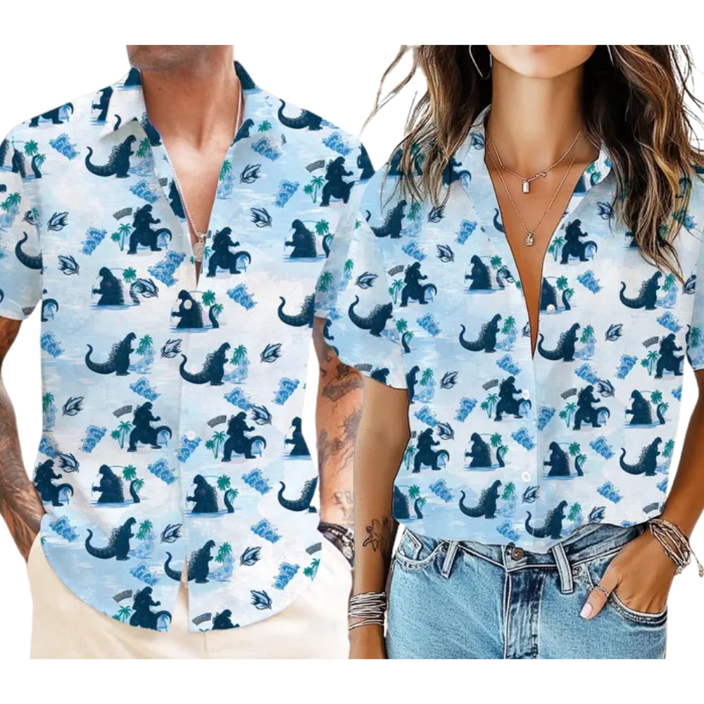Matching Godzilla Hawaiian Family Shirts, Dinosaur Matching Hawaiian Shirts For Family ET0546
