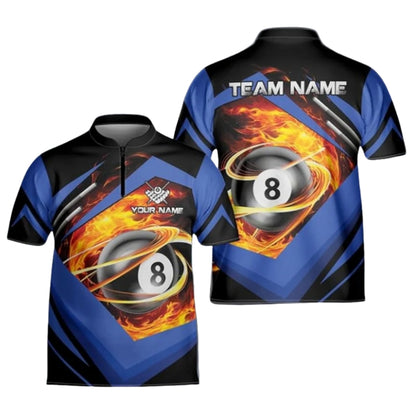 Black And Red Custom Flaming 8 Ball Billiard Jersey For Mens, Cusotm Flame Billiard Pool Team Shirts BIZ0224