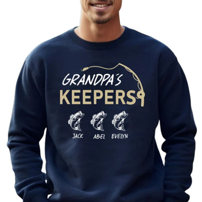Custom Grandpa's Keepers Sweatshirt, Custom Fishing Sweatshirts For Grandpa Father Day 2D0644
