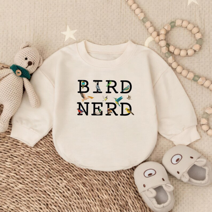 Bird Nerd Baby Romper Sweatshirt, Bird Lover Baby Romper Sweater BB0483