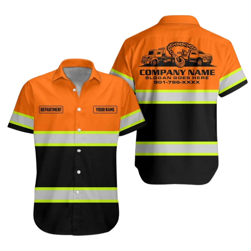Personalized Tow Truck Work Hawaiian Shirt For Men, Custom Towing Mechanic Shirts Uniforms HE0288