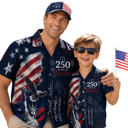 250 Years Of Freedom American Flag Matching Hawaiian Family Shirts, Matching Family 4th Of July Hawaiian Shirts ET0989