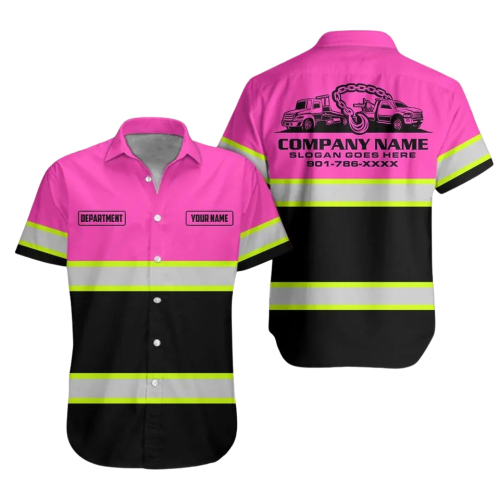 Personalized Tow Truck Work Hawaiian Shirt For Men, Custom Towing Mechanic Shirts Uniforms HE0288