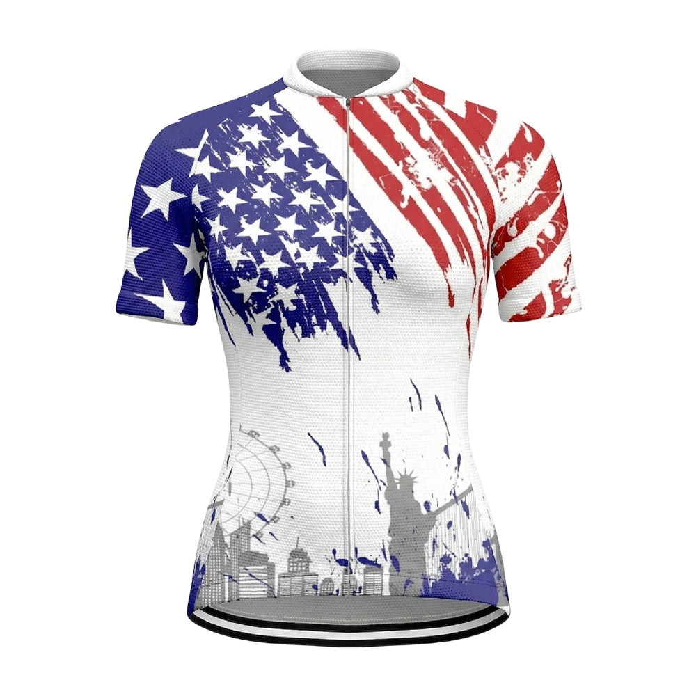 American Flag Grunge Short Sleeve Cycling Jersey For Women, Patriotic Cycling Jersey For Ladies CZ0145