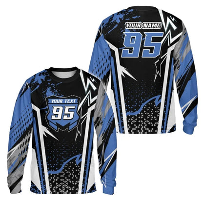 Custom Name And Number Motocross Long Sleeve Mens Jersey Blue Black, Custom Dirt Bike Jerseys ME0064