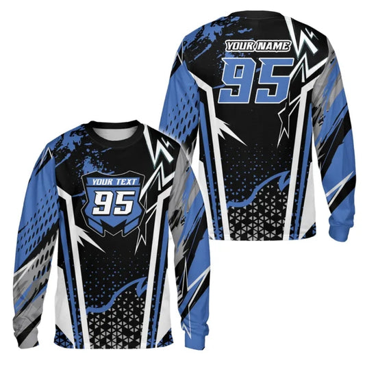 Custom Name And Number Motocross Long Sleeve Mens Jersey Blue Black, Custom Dirt Bike Jerseys ME0064