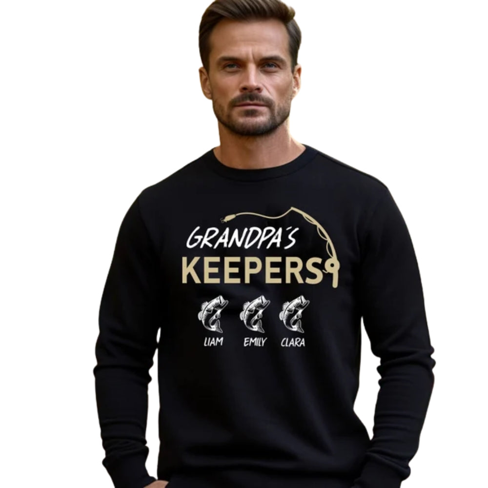Custom Grandpa's Keepers Sweatshirt, Custom Fishing Sweatshirts For Grandpa Father Day 2D0644