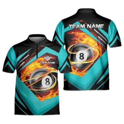 Black And Red Custom Flaming 8 Ball Billiard Jersey For Mens, Cusotm Flame Billiard Pool Team Shirts BIZ0224